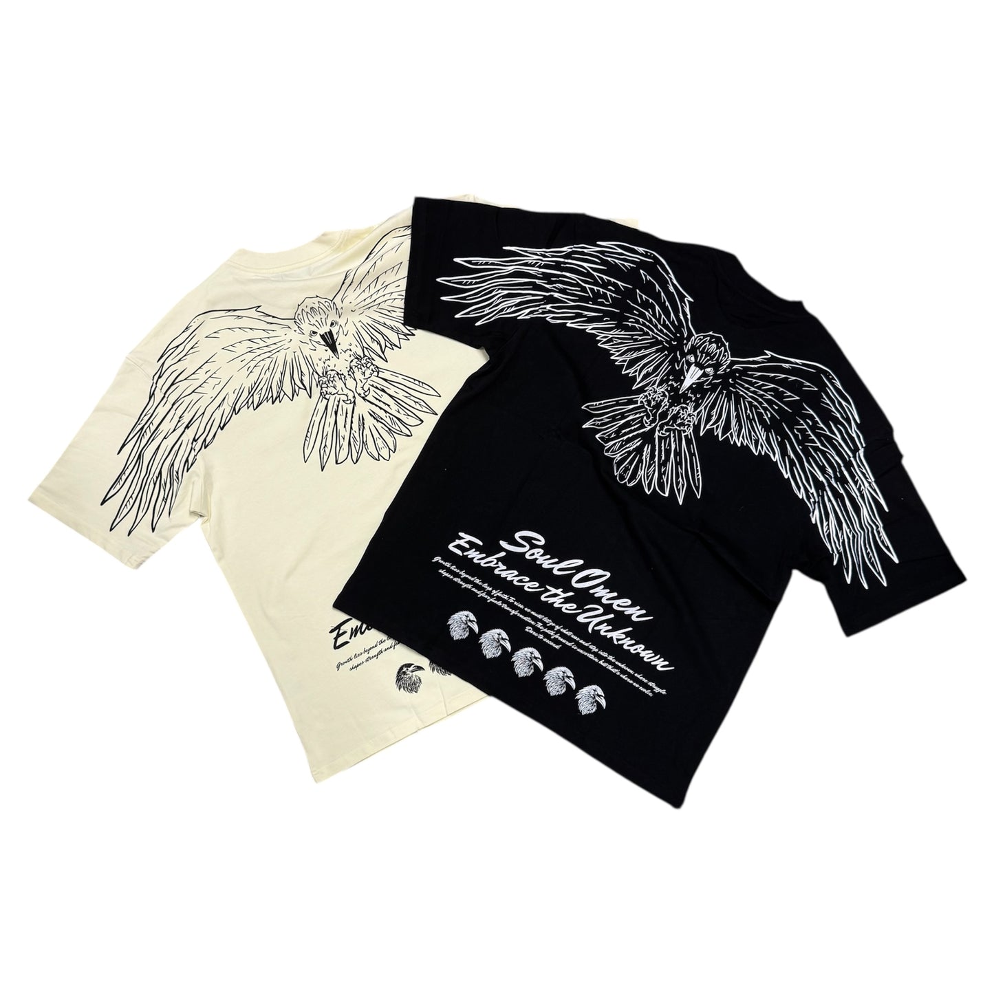 “FLY HIGH” PREMIUM OVERSIZED TEE - CREAM / BLACK