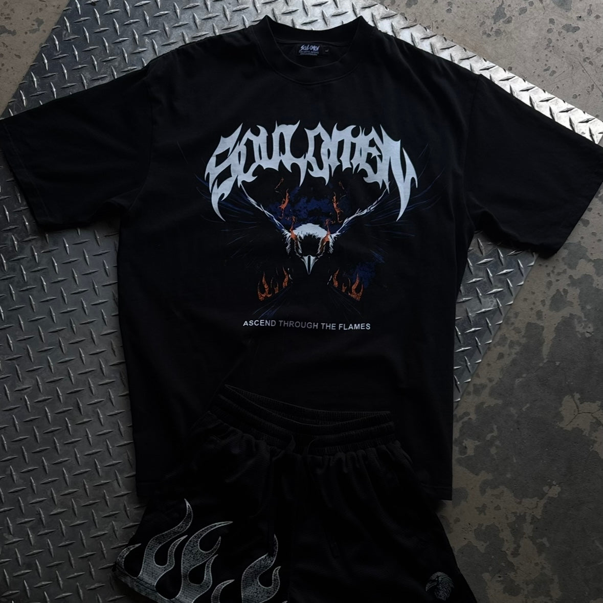 "THROUGH THE FLAMES" PREMIUM OVERSIZED TEE - BLACK
