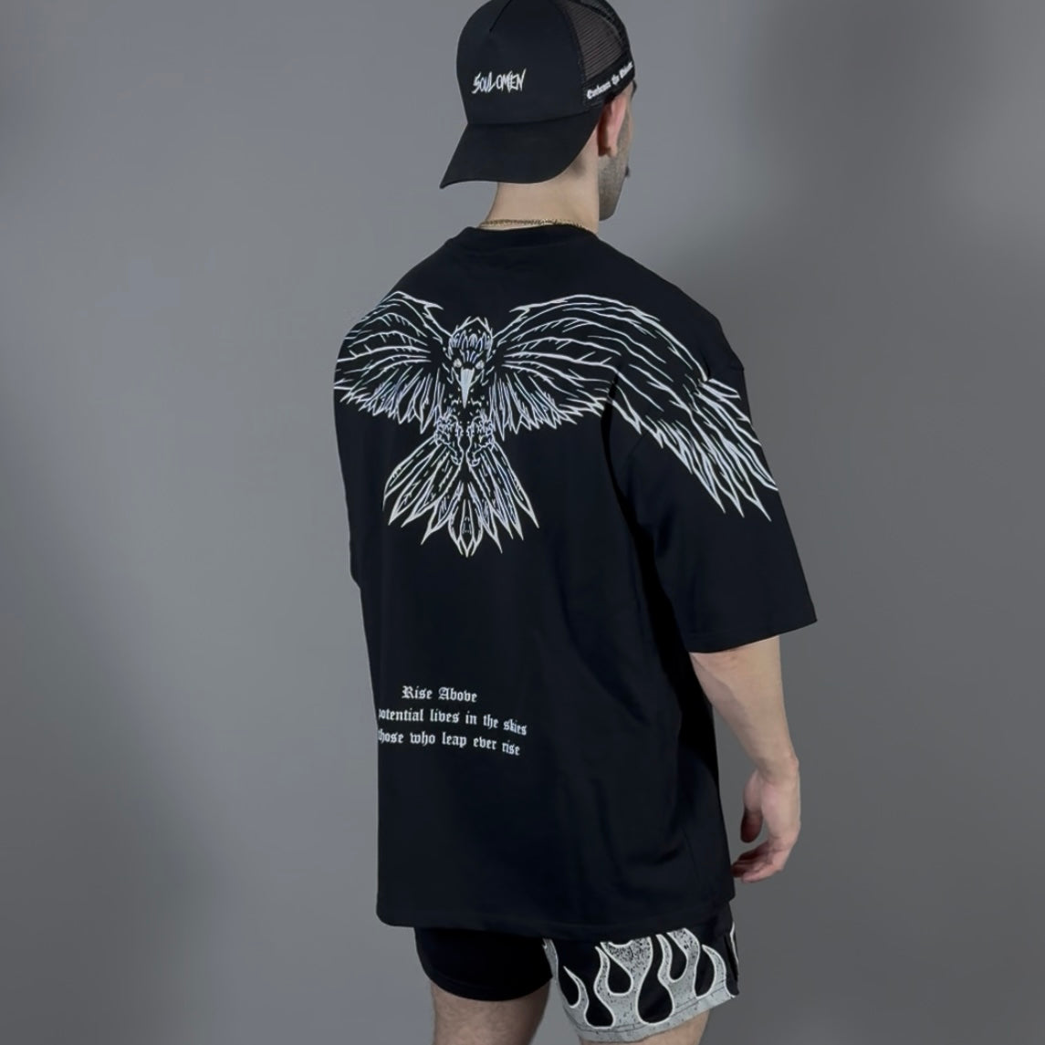 “FLY HIGH” V2 PREMIUM OVERSIZED TEE - BLACK / WHITE