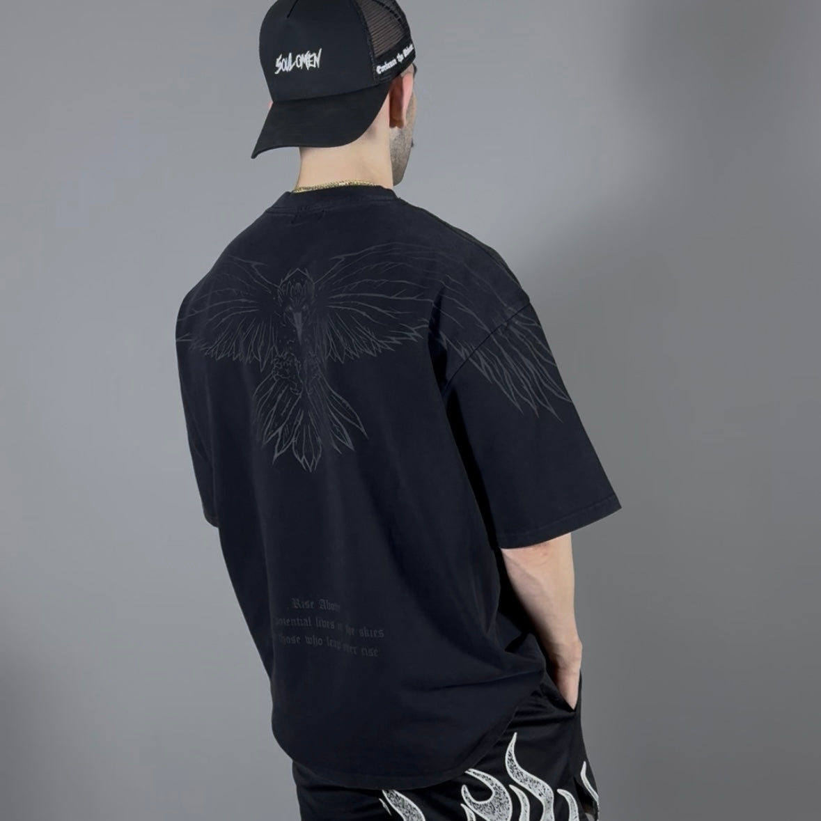 “FLY HIGH” V2 PREMIUM OVERSIZED TEE - ACID WASHED BLACK / BLACK
