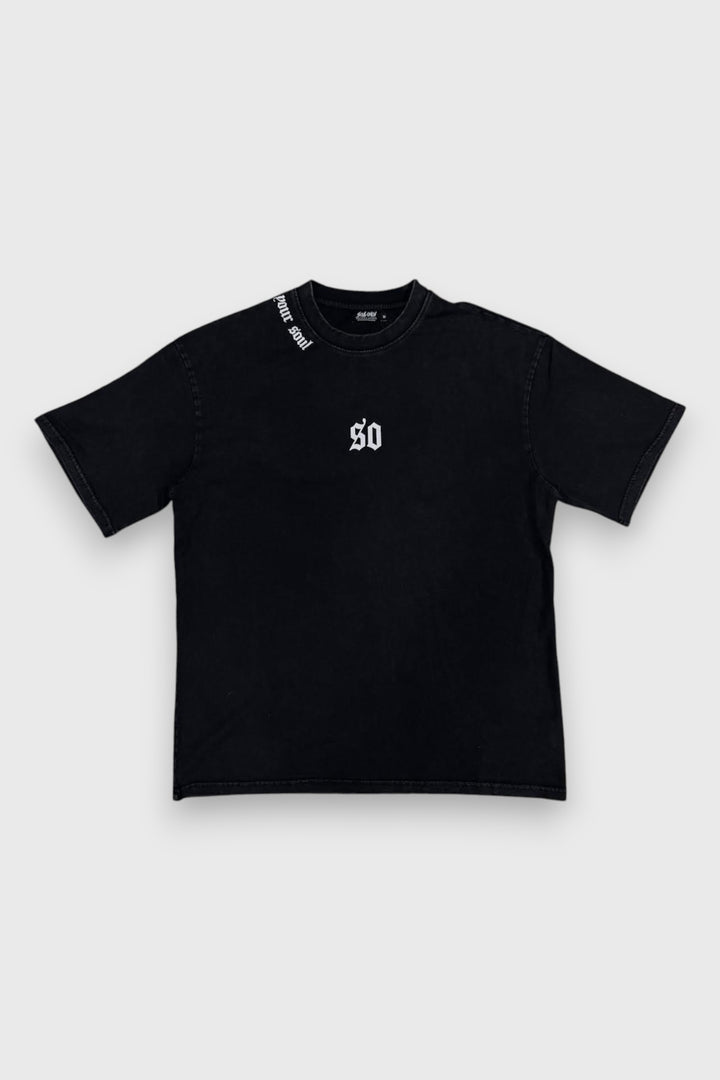 "FOLLOW YOUR SOUL" PREMIUM OVERSIZED TEE - STONE WASHED BLACK