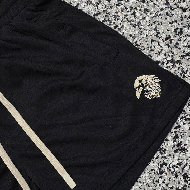 MID THIGH MESH SHORTS - BLACK / CREAM