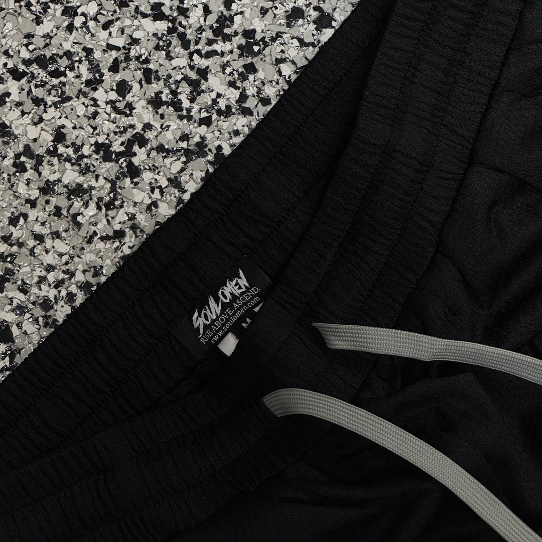 "FLAMES" MID THIGH MESH SHORTS - BLACK / GRAY
