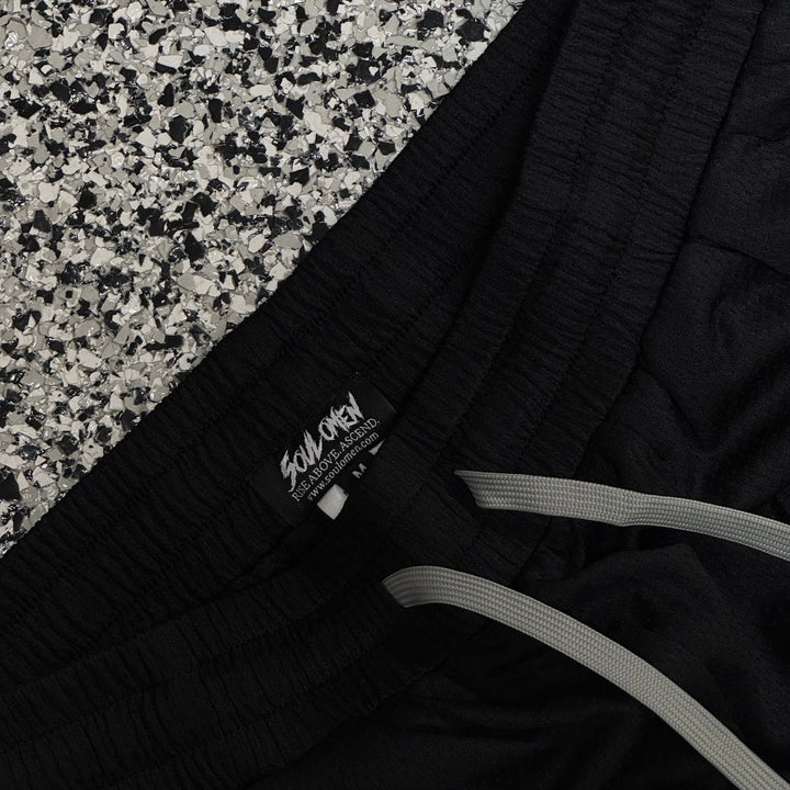 "FLAMES" MID THIGH MESH SHORTS - BLACK / GRAY