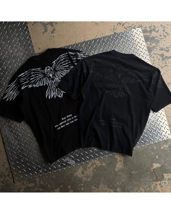 “FLY HIGH” V2 PREMIUM OVERSIZED TEE - BLACK / WHITE