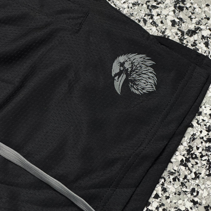 MID THIGH MESH SHORTS - BLACK / GRAY