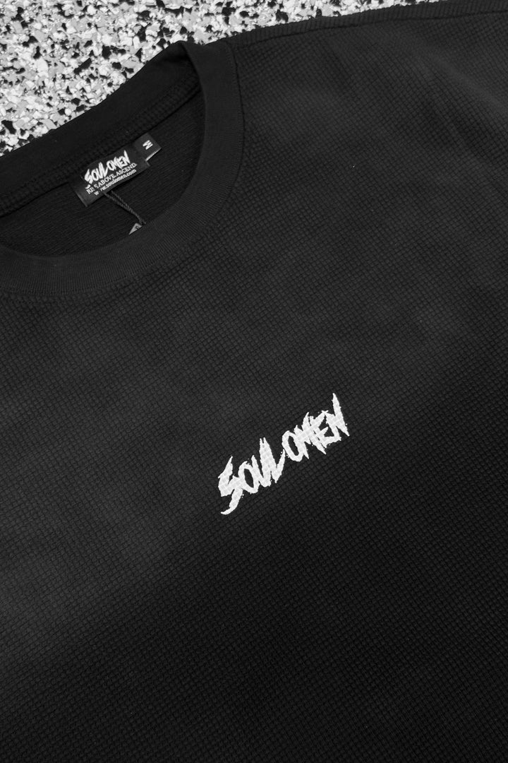 “SUN FADED” WAFFLE KNIT PREMIUM OVERSIZED TEE - BLACK