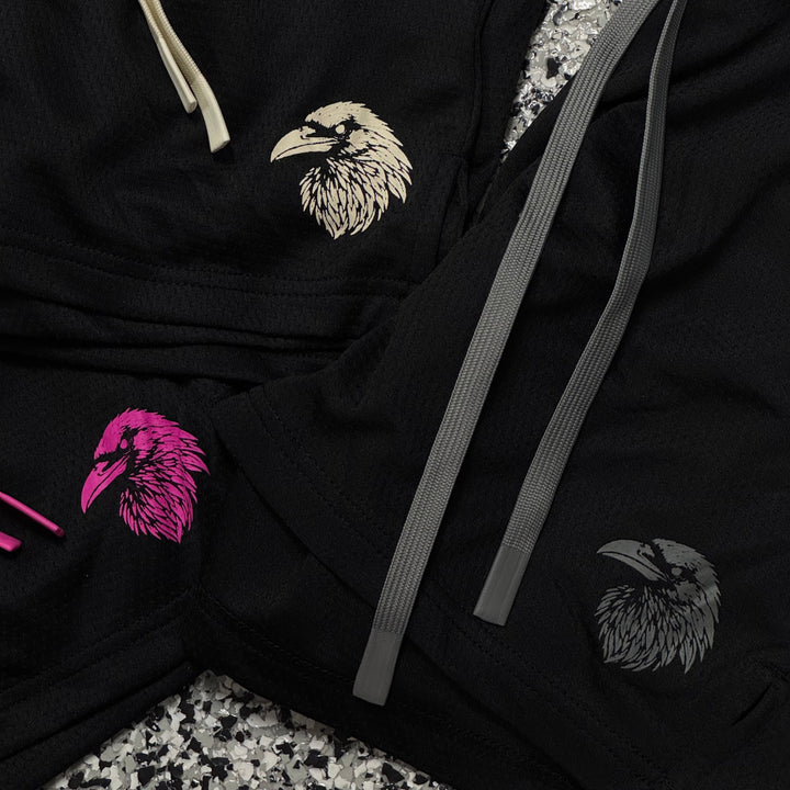 MID THIGH MESH SHORTS - BLACK / PINK