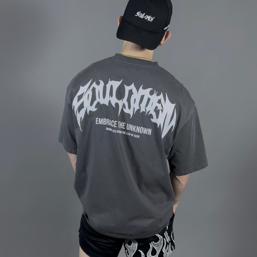 “ETU” PREMIUM OVERSIZED TEE - GRAY / WHITE