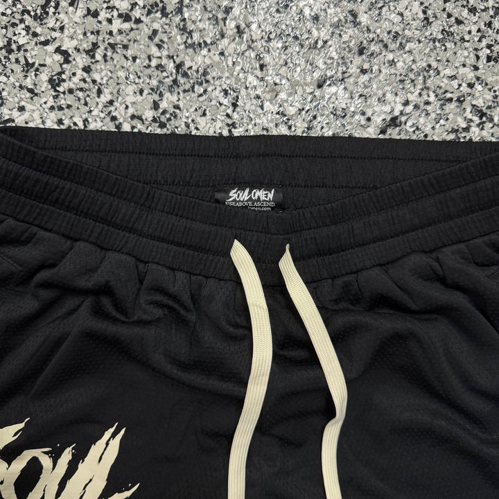 MID THIGH MESH SHORTS - BLACK / CREAM