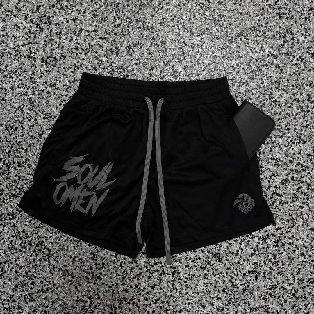 MID THIGH MESH SHORTS - BLACK / GRAY