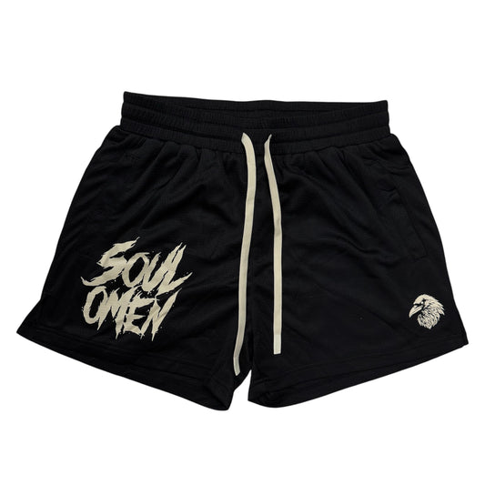 MID THIGH MESH SHORTS - BLACK / CREAM
