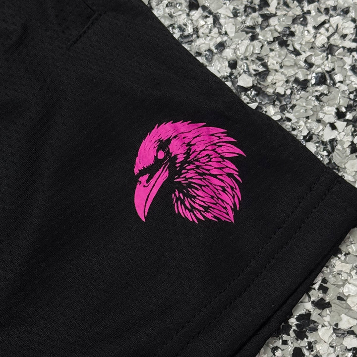 MID THIGH MESH SHORTS - BLACK / PINK