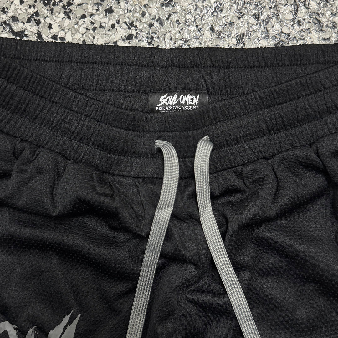 MID THIGH MESH SHORTS - BLACK / GRAY
