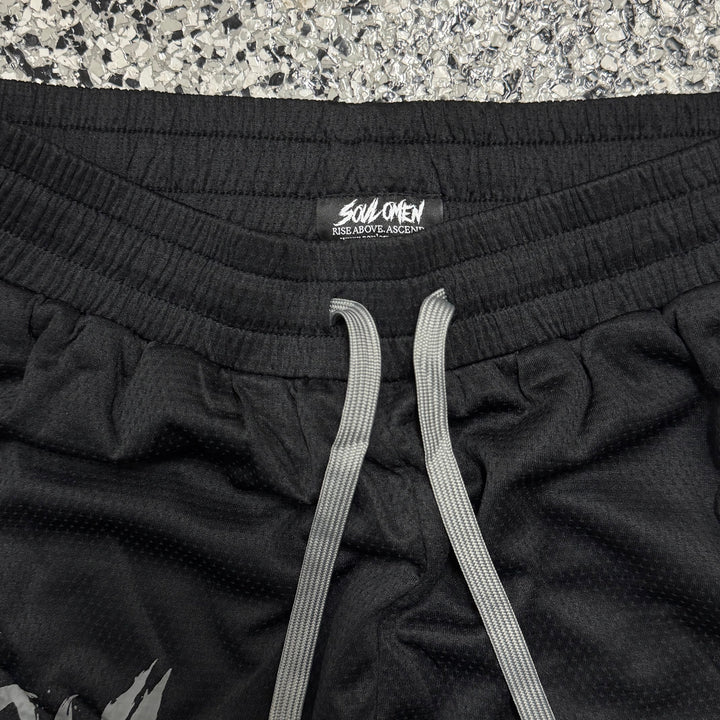 MID THIGH MESH SHORTS - BLACK / GRAY