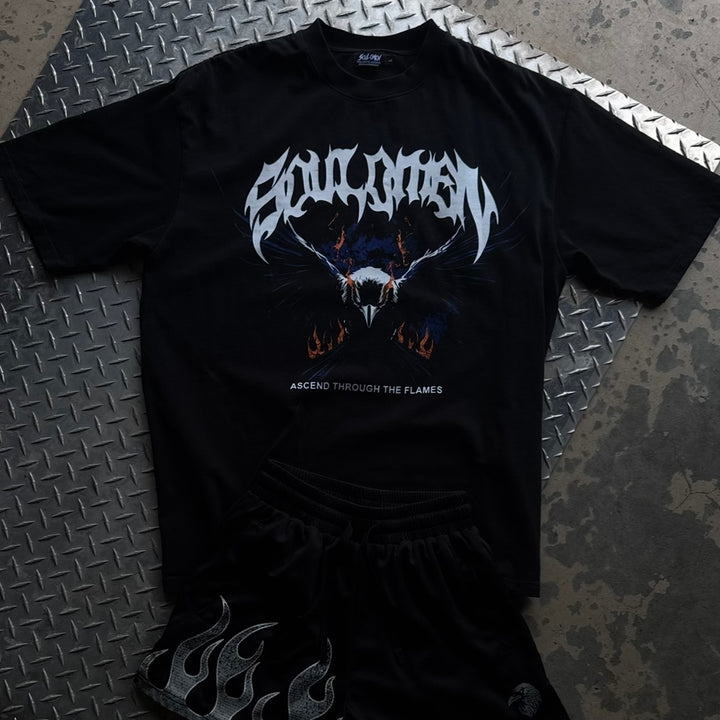 "THROUGH THE FLAMES" PREMIUM OVERSIZED TEE - BLACK