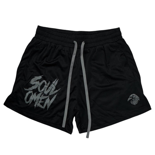 MID THIGH MESH SHORTS - BLACK / GRAY