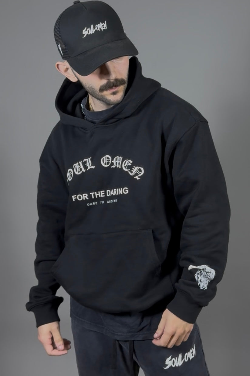 "FOR THE DARING" PREMIUM HEAVYWEIGHT HOODIE - BLACK / WHITE