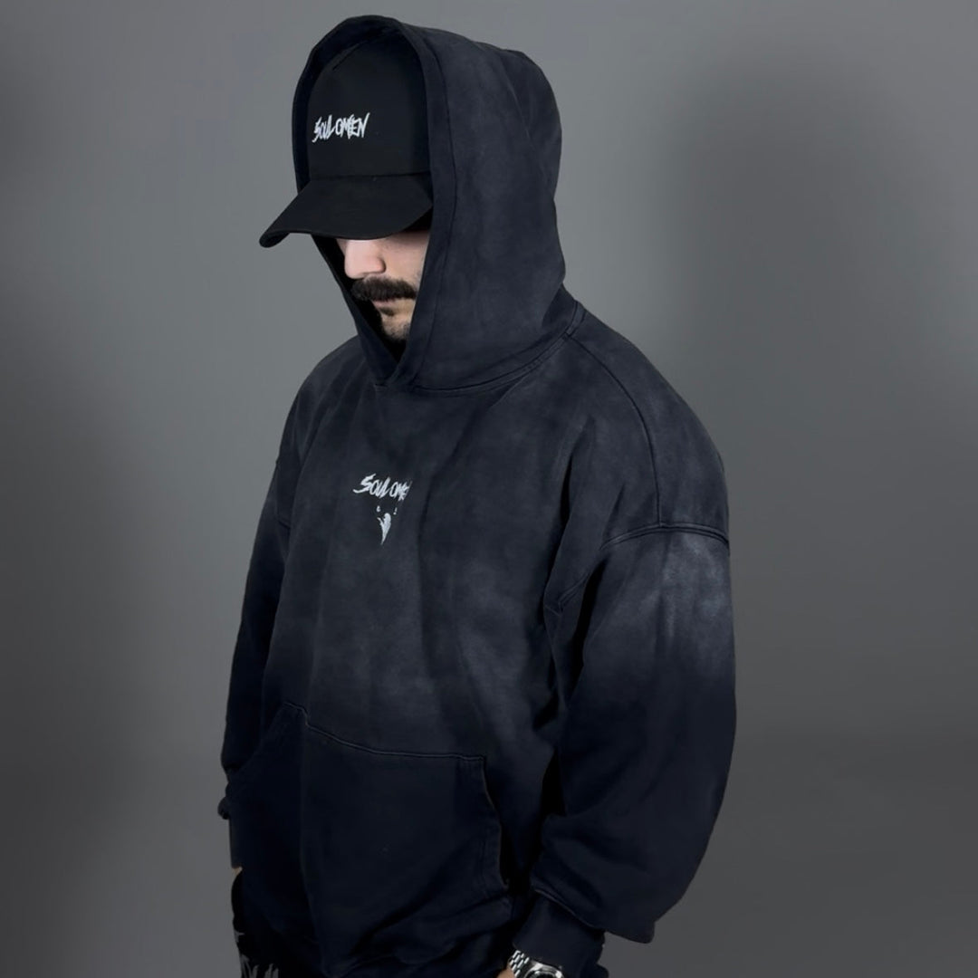 “SUN FADED” PREMIUM BOXY HOODIE - BLACK