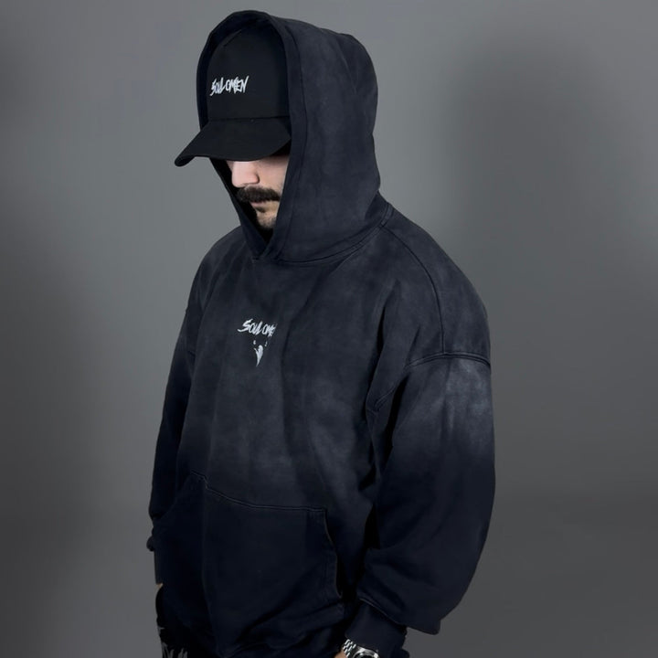 “SUN FADED” PREMIUM BOXY HOODIE - BLACK