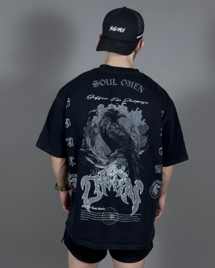 “RAVEN” PREMIUM OVERSIZED TEE - BLACK