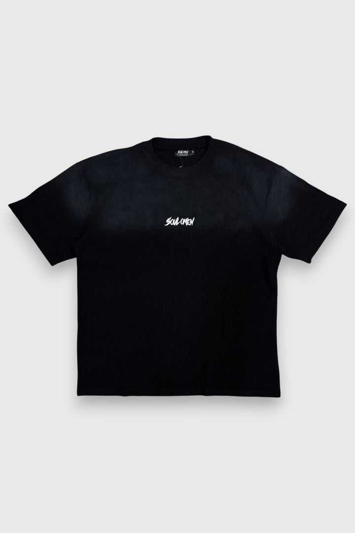 “SUN FADED” WAFFLE KNIT PREMIUM OVERSIZED TEE - BLACK
