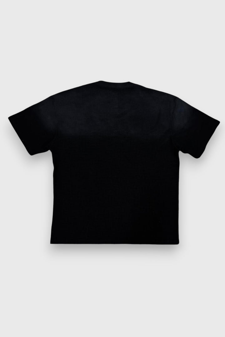 “SUN FADED” WAFFLE KNIT PREMIUM OVERSIZED TEE - BLACK
