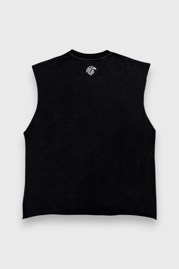 "GRUNGE" PREMIUM CUTOFF TEE - WASHED BLACK