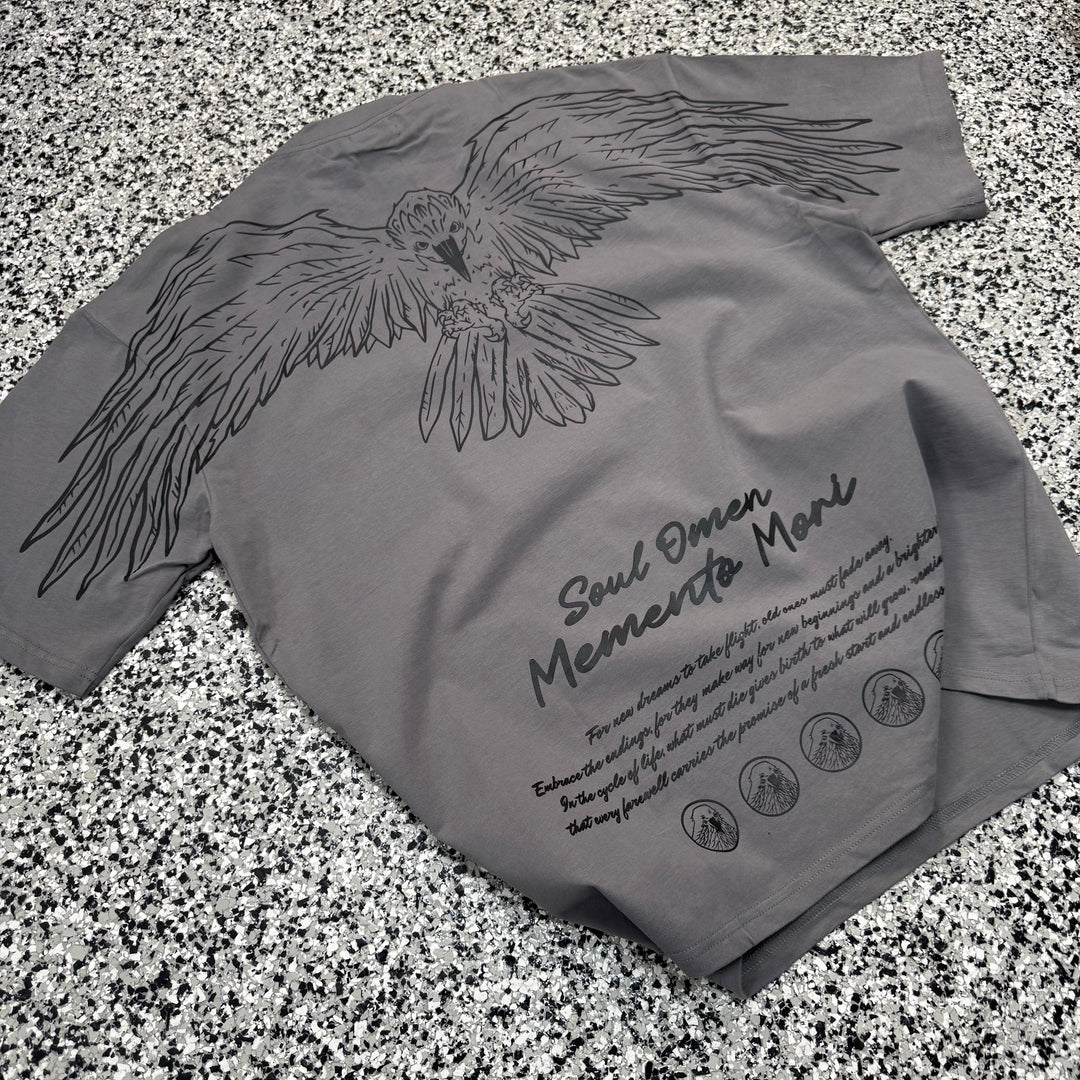 "FLY HIGH" PREMIUM OVERSIZED TEE - GRAY / BLACK