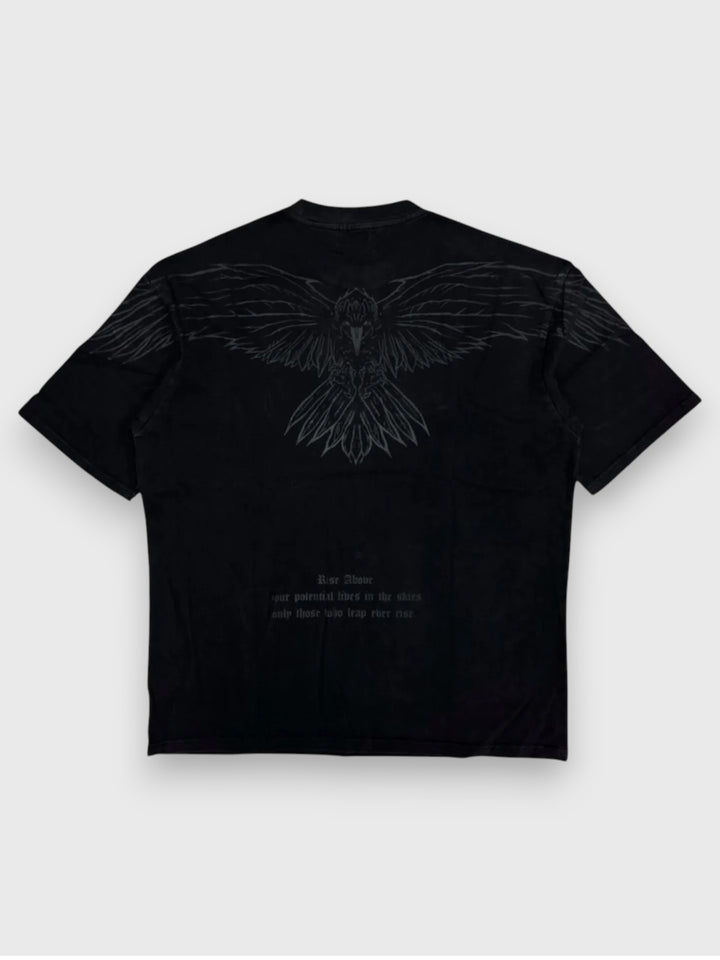 “FLY HIGH” V2 PREMIUM OVERSIZED TEE - ACID WASHED BLACK / BLACK