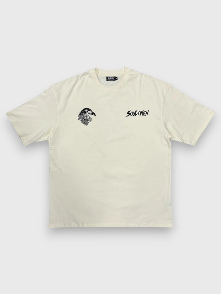 “FLY HIGH” PREMIUM OVERSIZED TEE - CREAM / BLACK