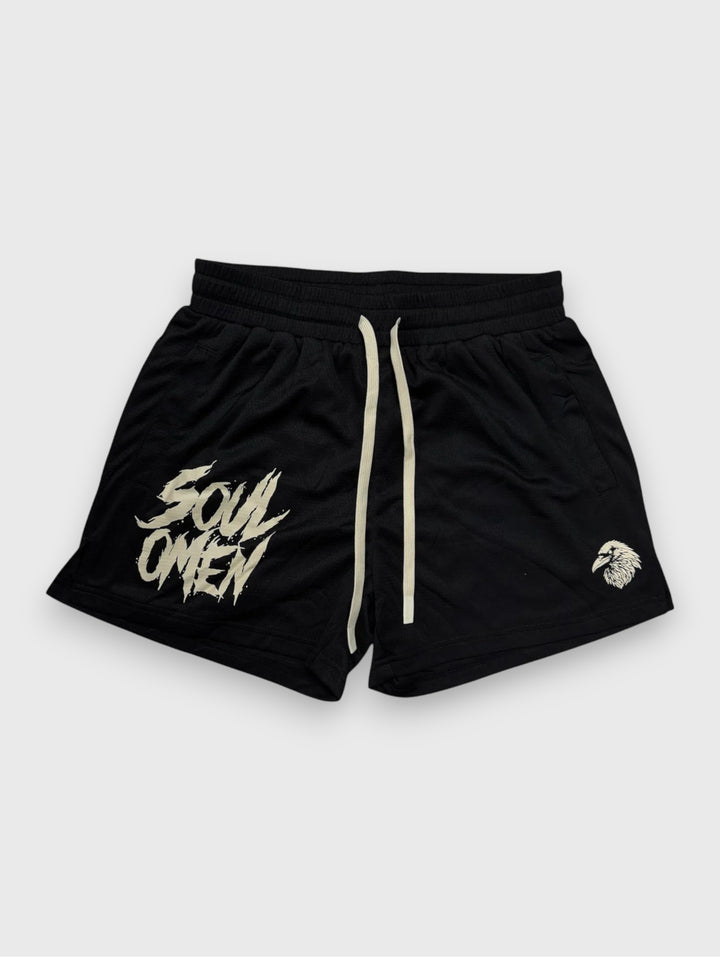 MID THIGH MESH SHORTS - BLACK / CREAM