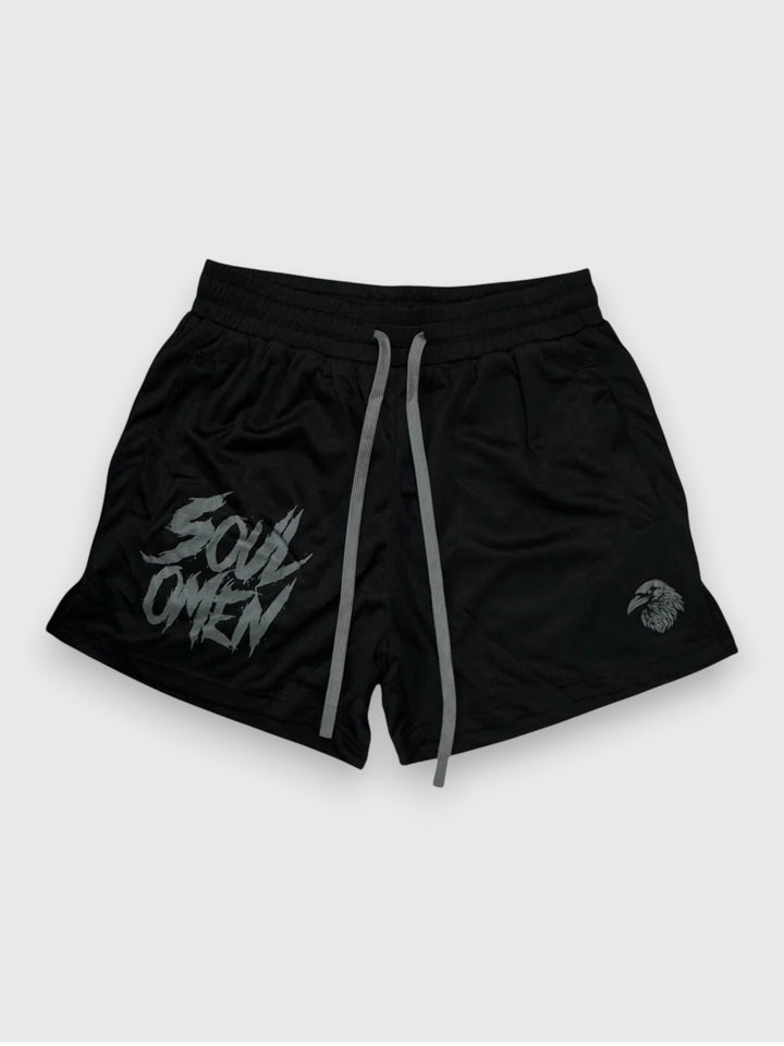 MID THIGH MESH SHORTS - BLACK / GRAY
