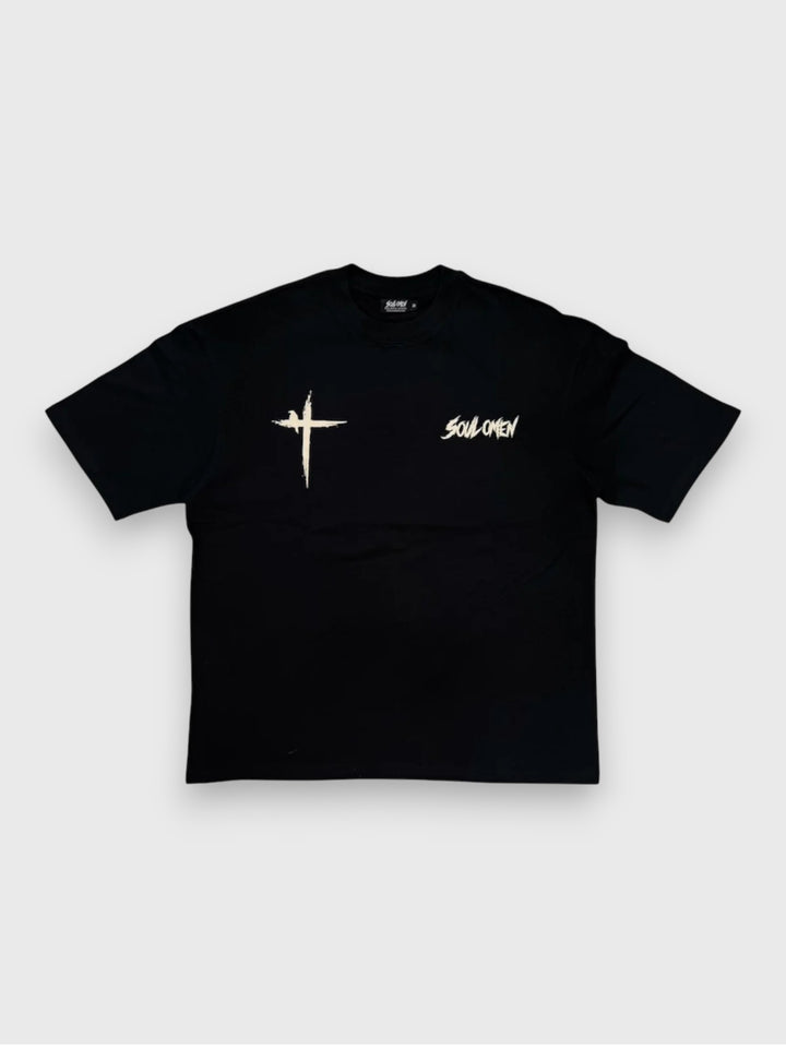 “CROSS” PREMIUM OVERSIZED TEE - BLACK