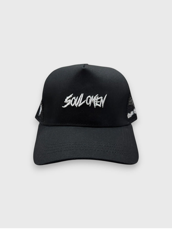 “SOUL OMEN” MESH TRUCKER HAT - BLACK